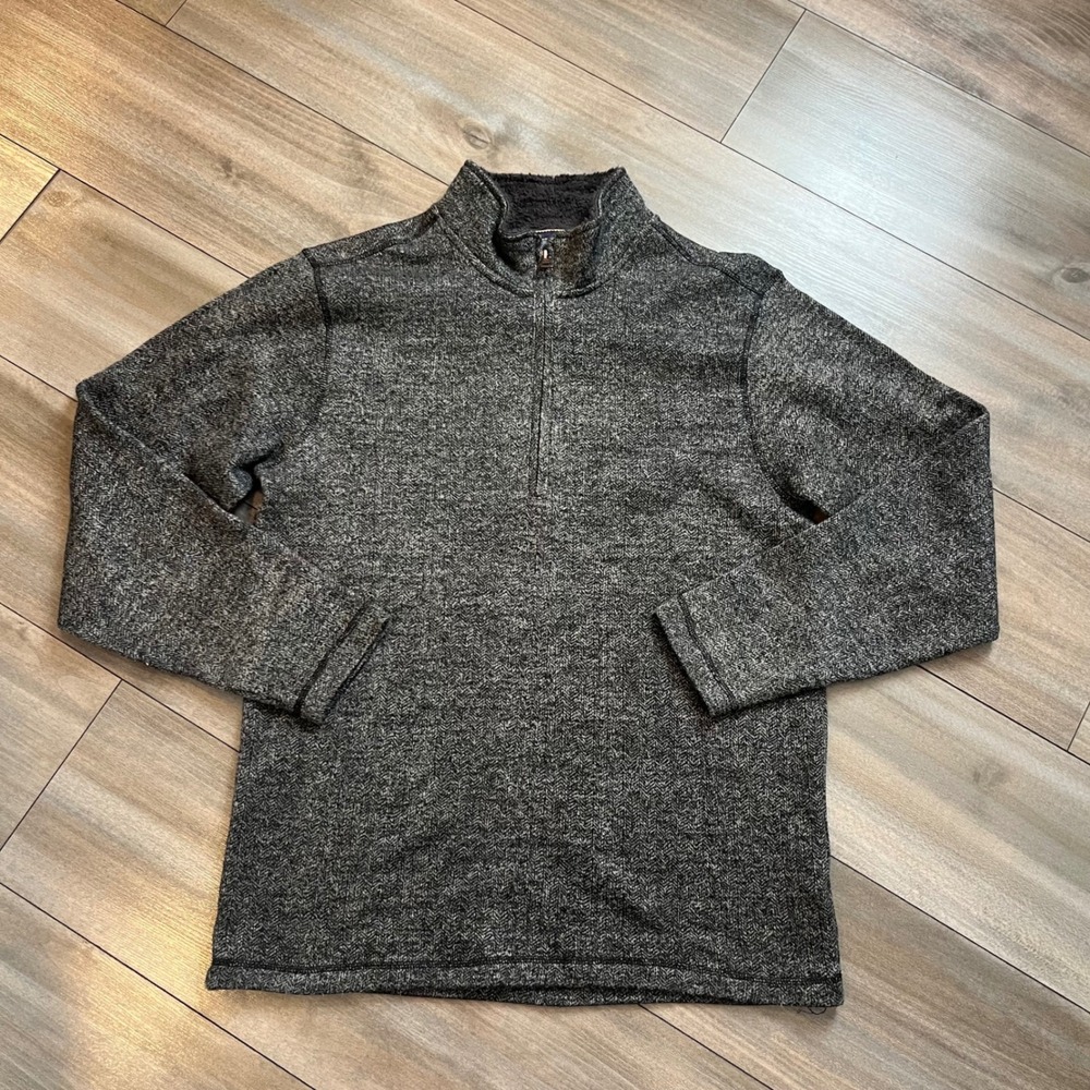 Weatherproof Vintage Mens Large Gray Herringbone 1/4 Zip Sherpa Lined Pullover
